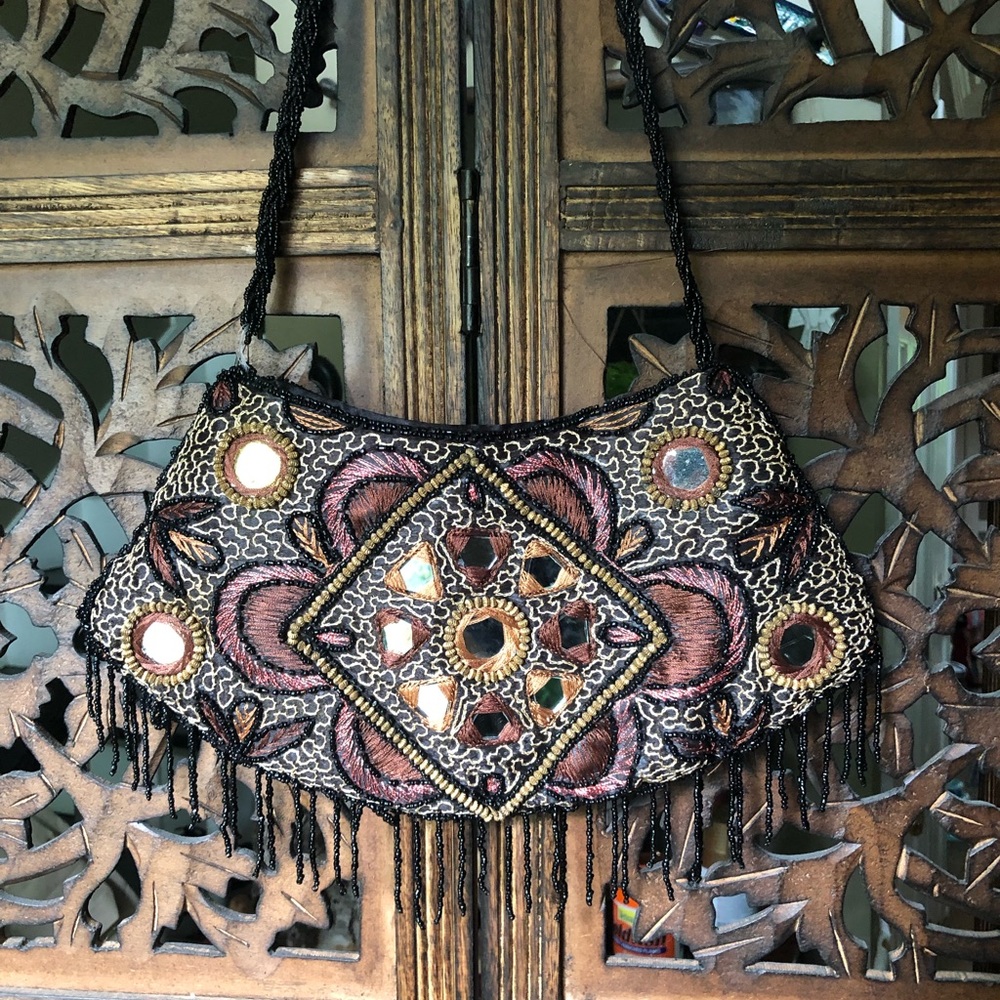 Boho beaded and embroidered purse